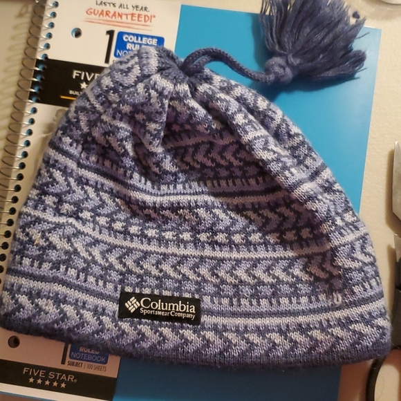 Columbia Accessories - Columbia blue and white beanie hat with tassle